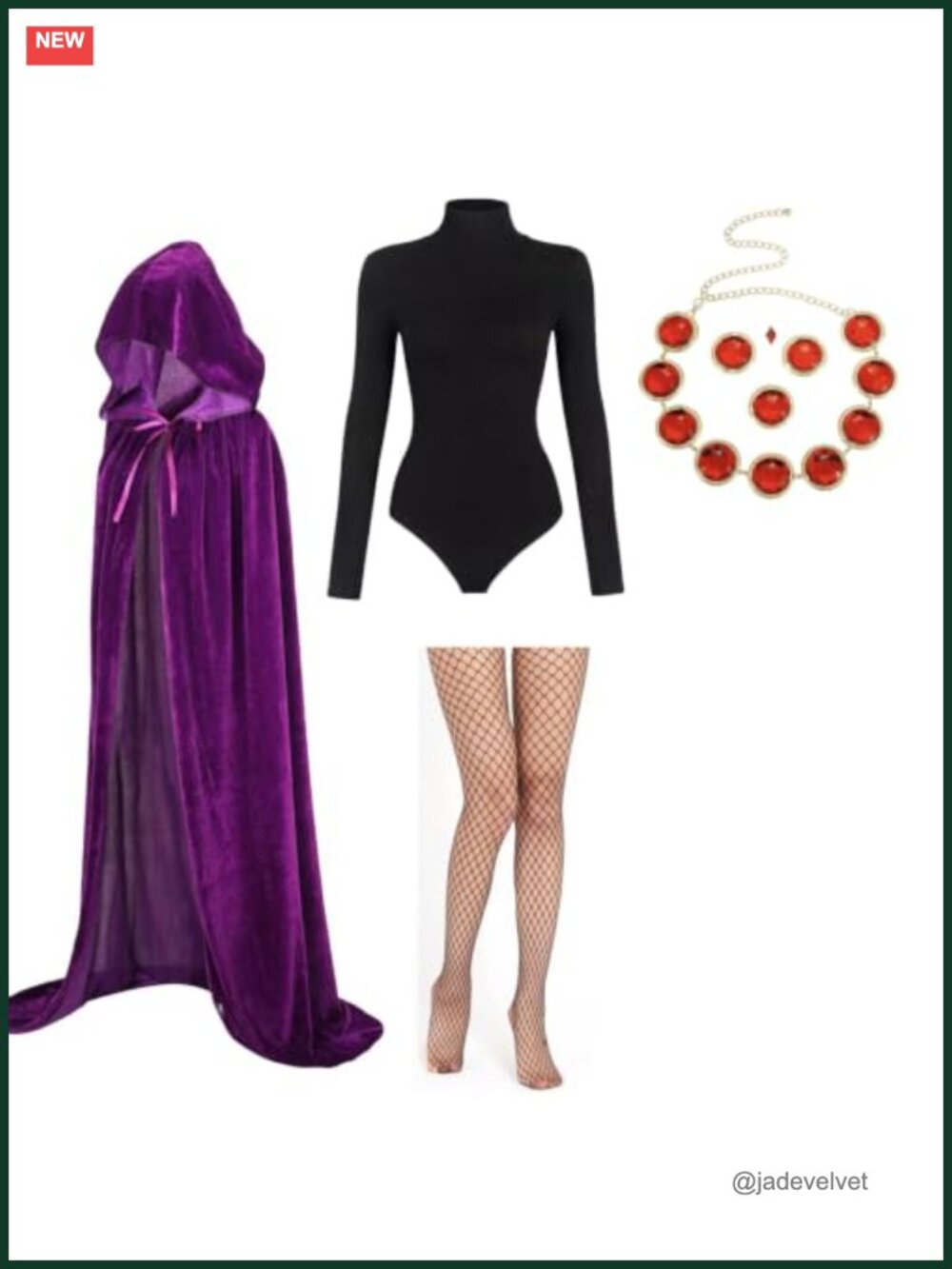 Velvet Hooded Cloak Cape with Bodysuit Costume Kit Halloween Cosplay